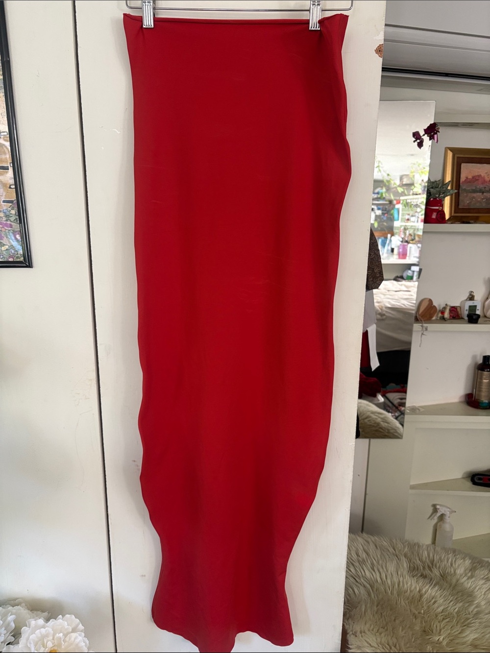 SKIMS Red Maxi Skirt - Sleek Straight Silhouette